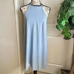 H&M Y2K Beaded Halter Shift Dress Blue Sz 6